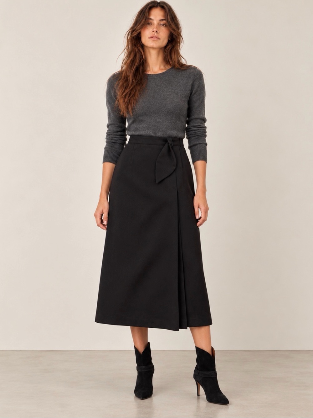 Vintage 80s KLAFFER West Germany Black Wool Blend Midi Skirt S Classic